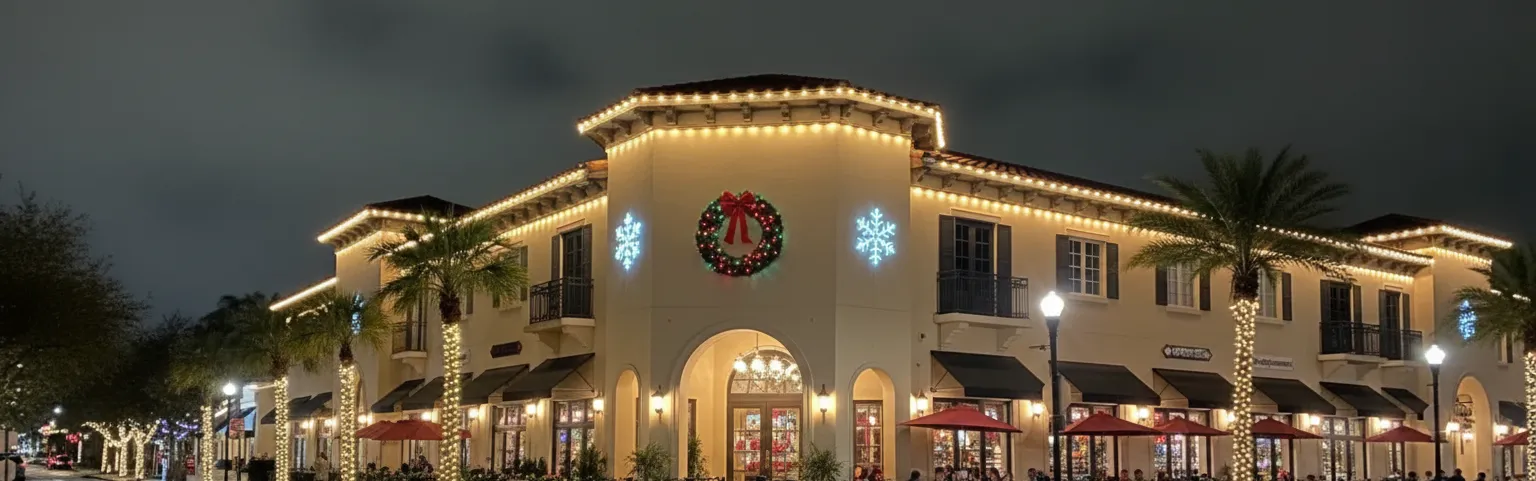 Miami commercial property illuminated with architectural exterior lighting.