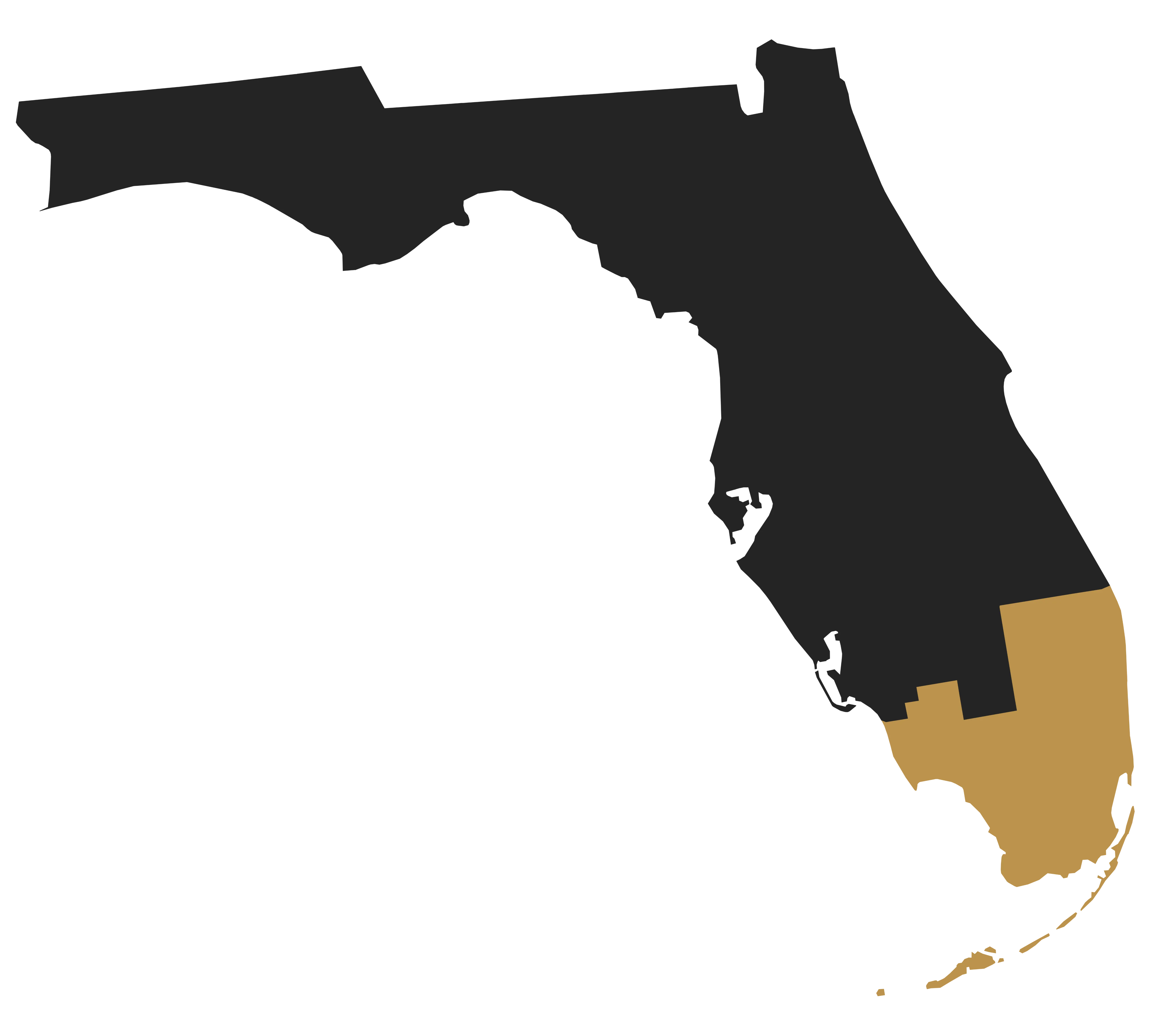 Map of Florida highlighting The Miami Lights service area across South Florida.
