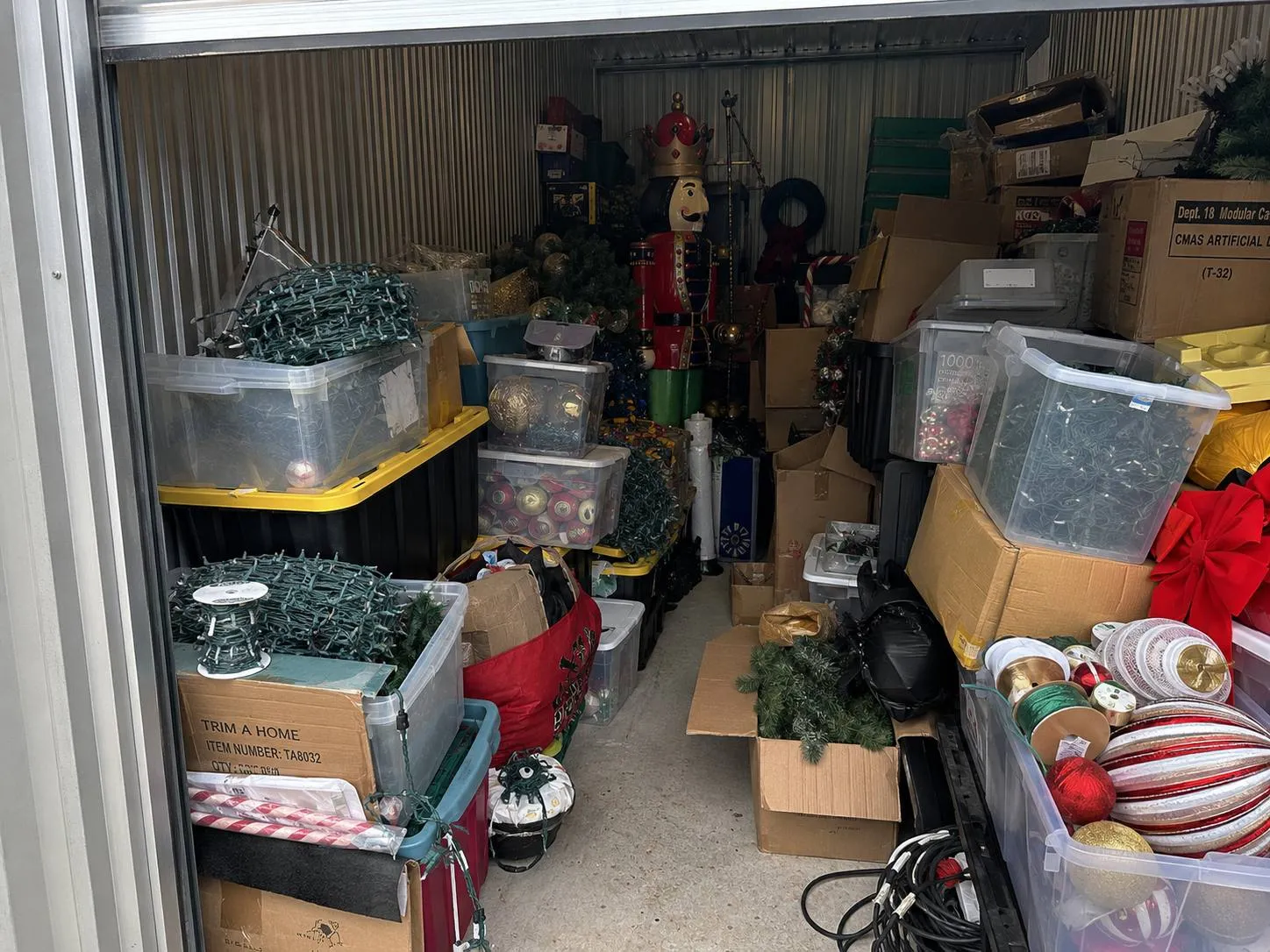 A typical DIY Christmas decoration storage setup